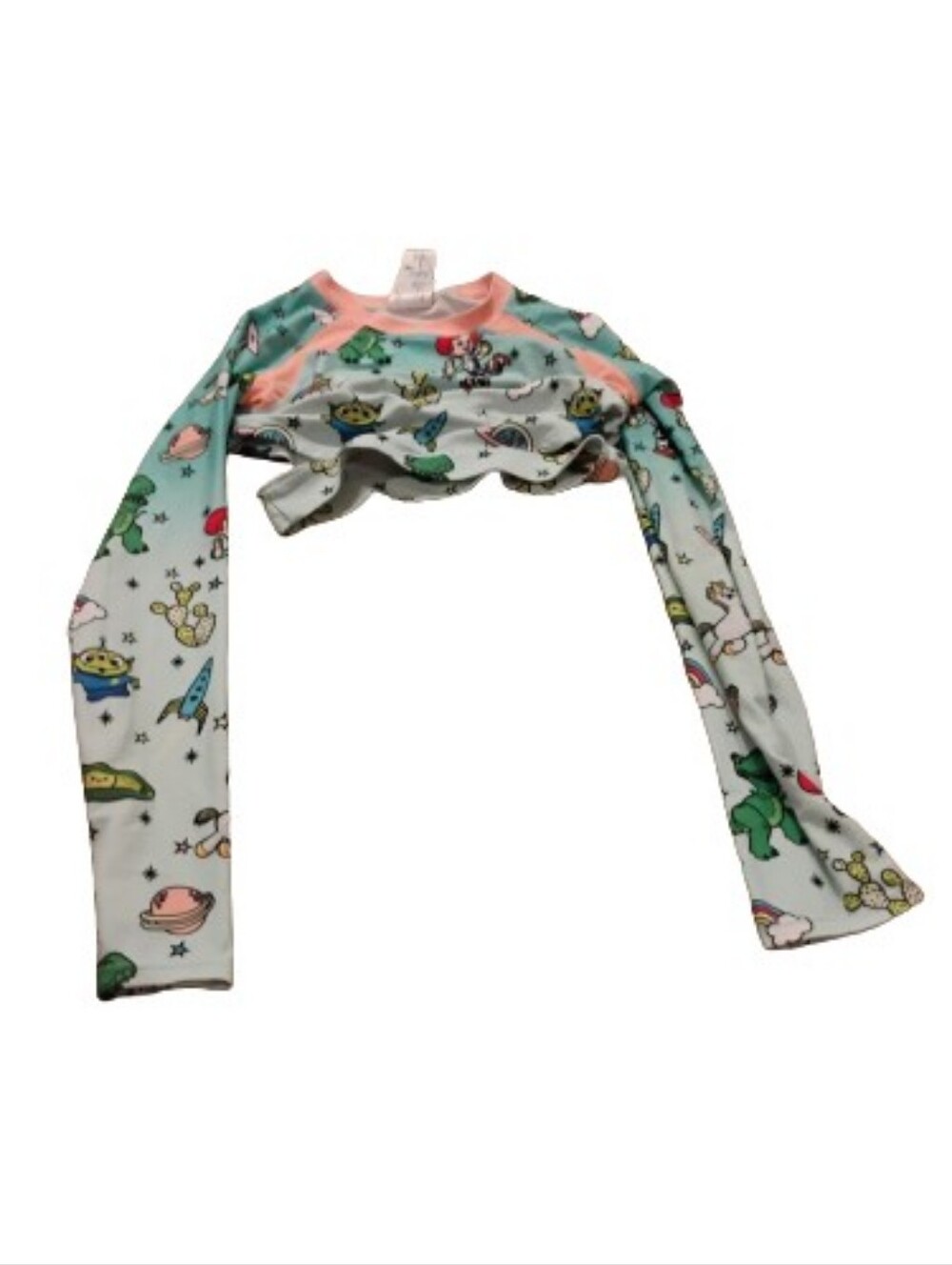 Disney Girls Toy Story Novelty Print Long Sleeve Cutout Side Rashguard Top 9/10